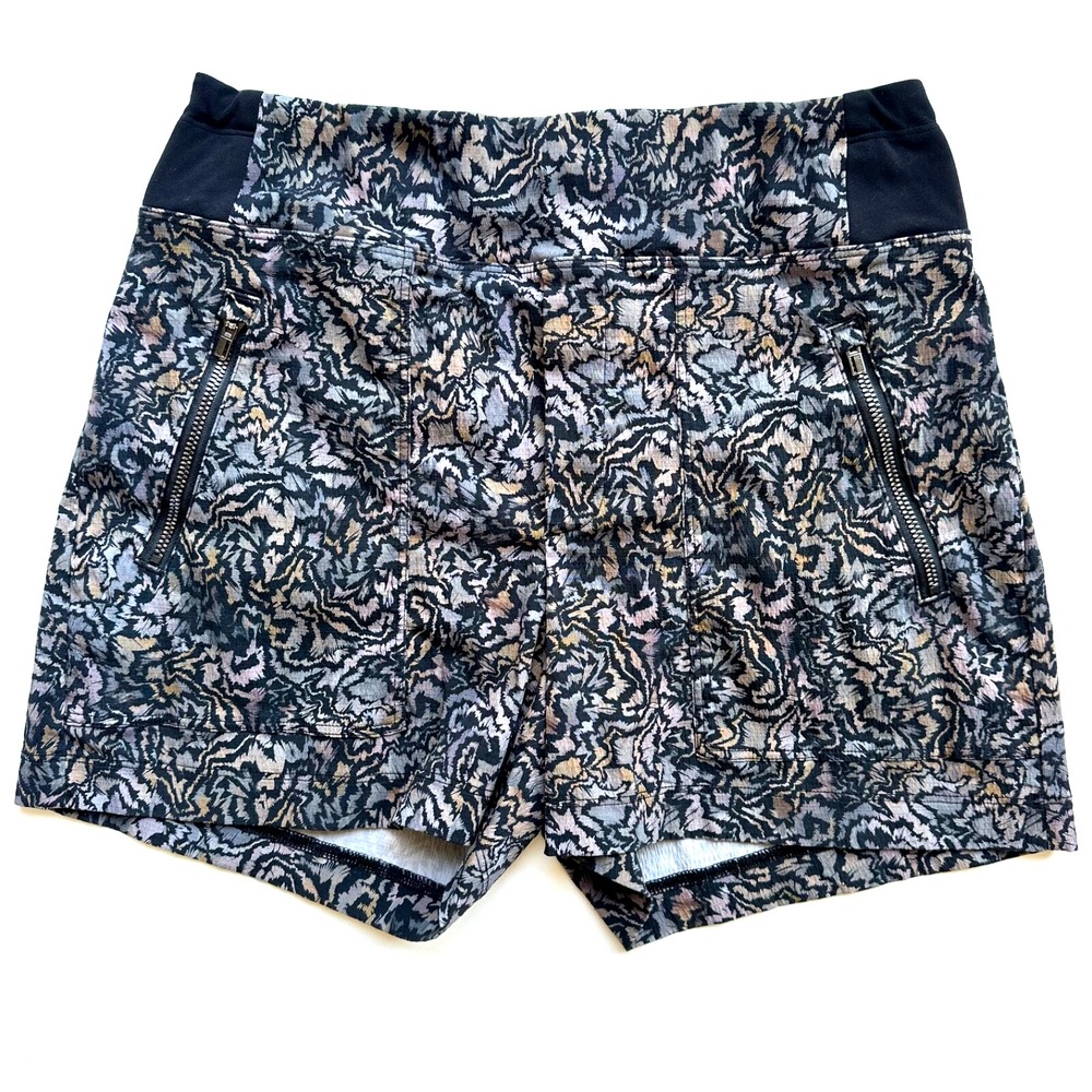 Athleta Trekkie Shorts Women's Abstract Printed-Zip Pocket-Elastic Waist-Sze 2/S